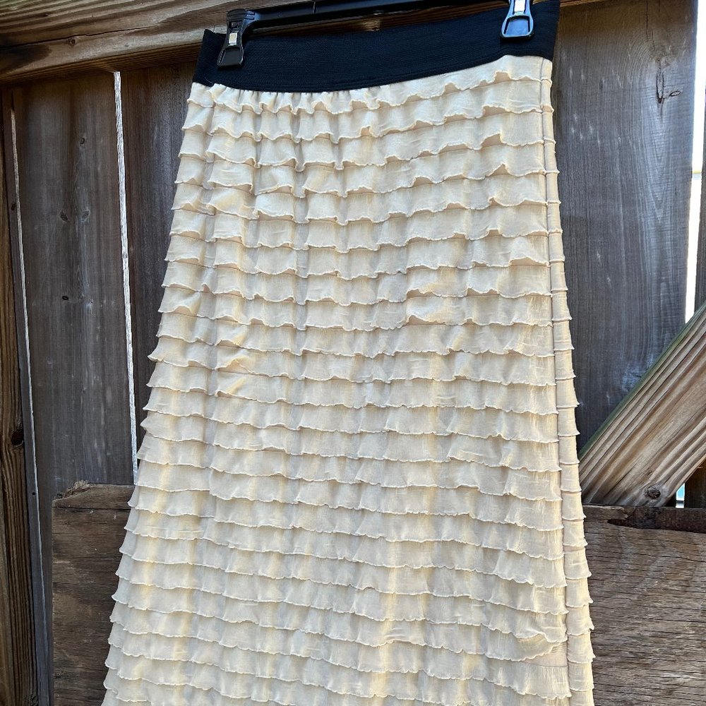 Cream Ruffled Forgiving Pencil Skirt
